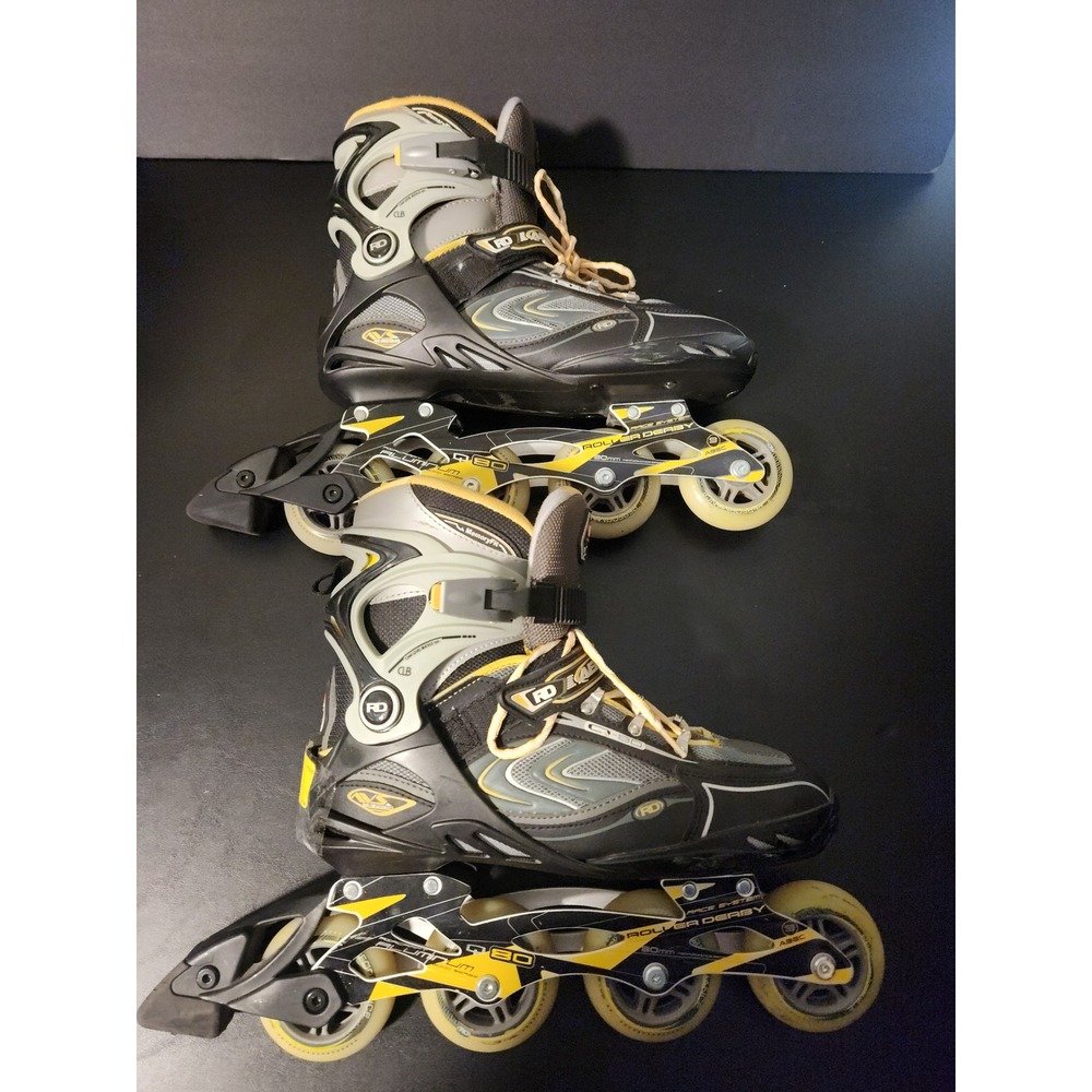 Roller Derby Aerio Q-80 Mens Inline Skates Size 10 Black Yellow ABEC 9 80mm
